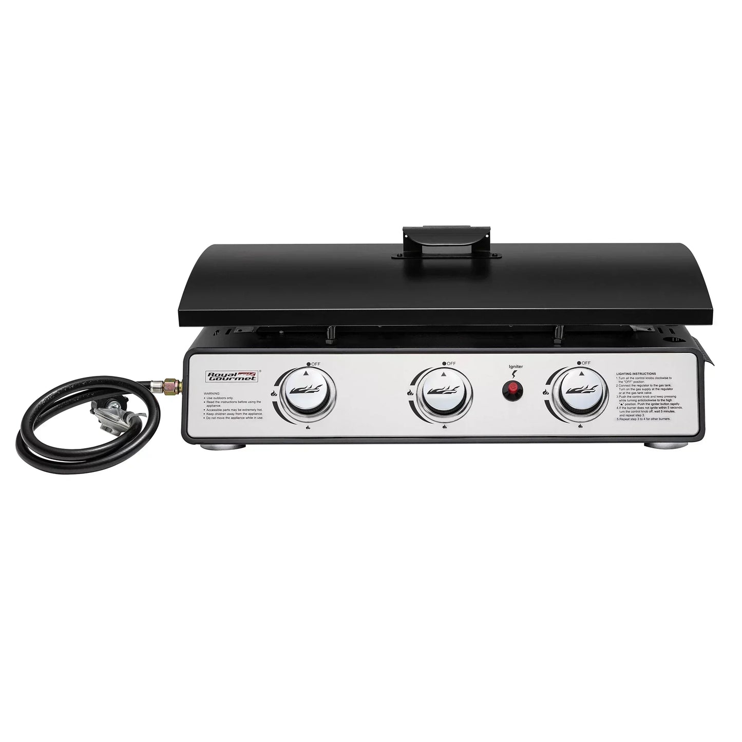 Royal Gourmet PD1301S Portable 24-Inch 3-Burner Table Top Gas Grill Griddle with Cover 25 500 BTUs Outdoor Cooking Camping or Tailgating Black